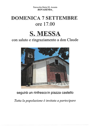 DOMENICA 7 SETTEMBRE - Saluto e ringraziamento a Don Claude
